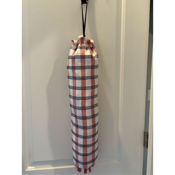 Handmade Plastic bag holders:  red-white stripes-blue lines. 3 available - Picture 1 of 1